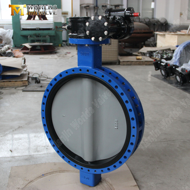 Kugghjulsstyrd U-typ flänsspjällventil med nylonbelagd skiva