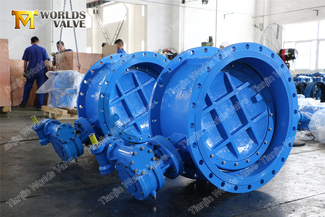 EN558 Series 13 Series 14 dubbelflänsade excentriska offset vridspjällsventiler Växellåda Manöverratt