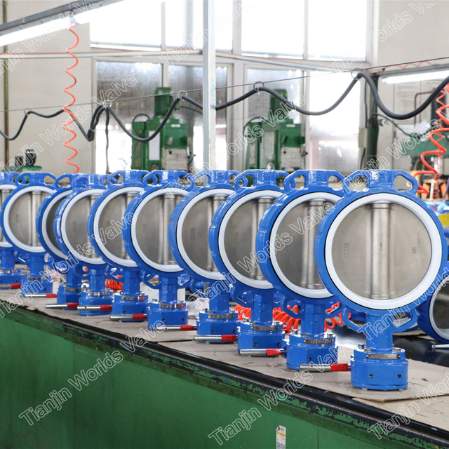 PTFE Liner Säte Wafer Typ Vridspjällsventil FBE Kroppsbeläggning ASME B16.34