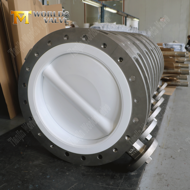 CF8m delad kroppsfjärilsventil med PTFE -skiva och säte