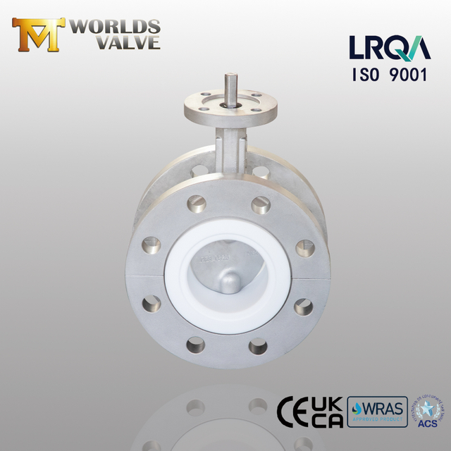 PTFE -säte & rostfritt stål skivor flänsade fjärilsventiler