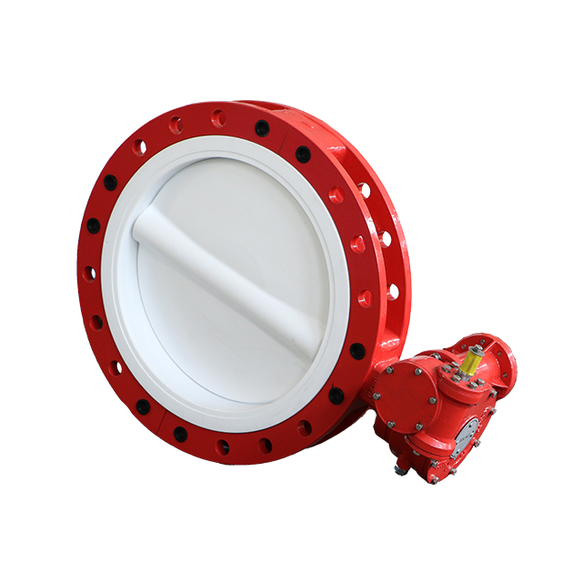 Full PTFE Fodrad Wafer Butterfly Ventil Två bitar Kropp, Duktil Järnkropp, PTFE Skiva och Säte, Hög Prestanda DN350-DN900