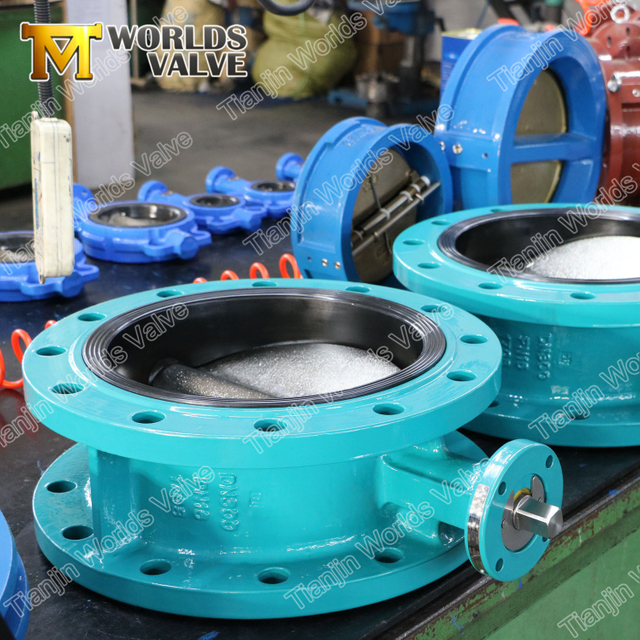 Dubbelfläns fjärilsventil med vulkaniserat säte