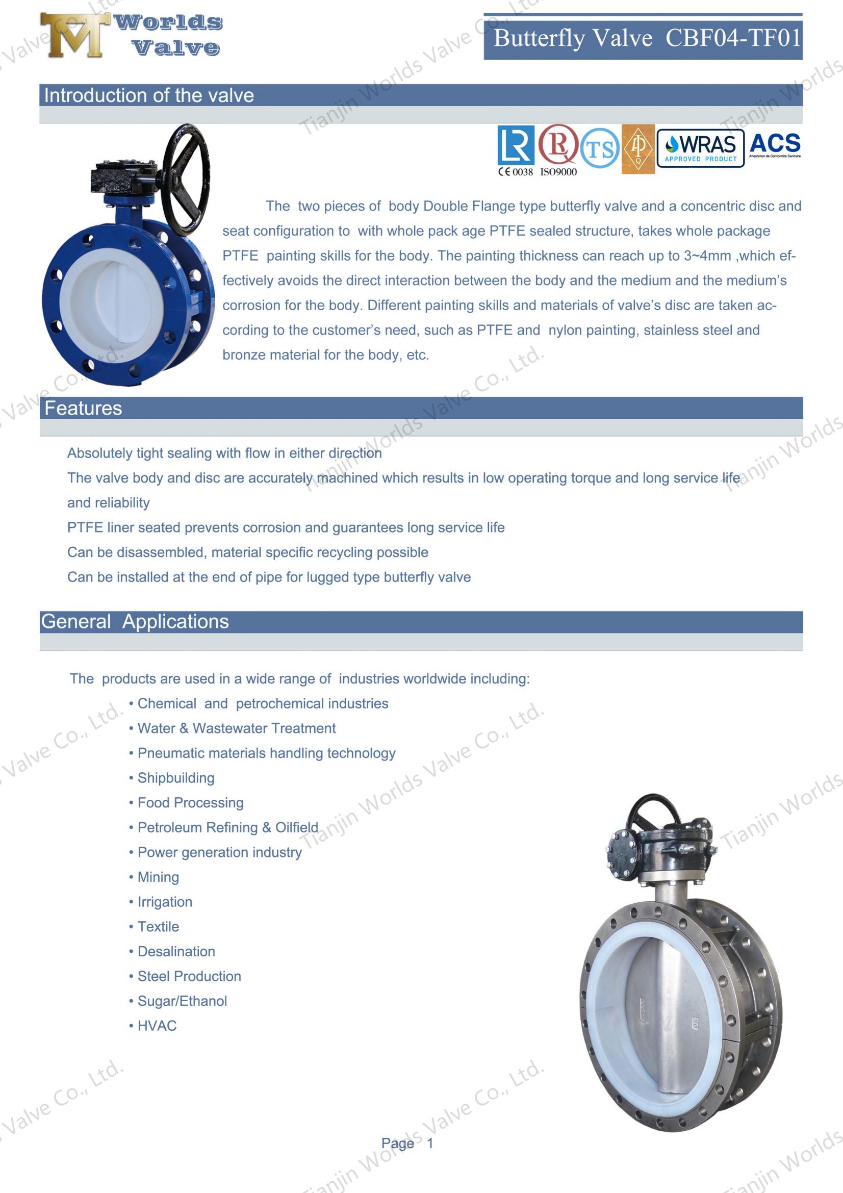 PTFE -s&auml;te och rostfritt st&aring;l skivor fl&auml;nsade fj&auml;rilsventiler (8)