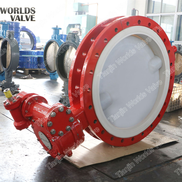 China Butterfly Valve Leverantör - PTFE Double Flange Fjärilsventil med växellådan