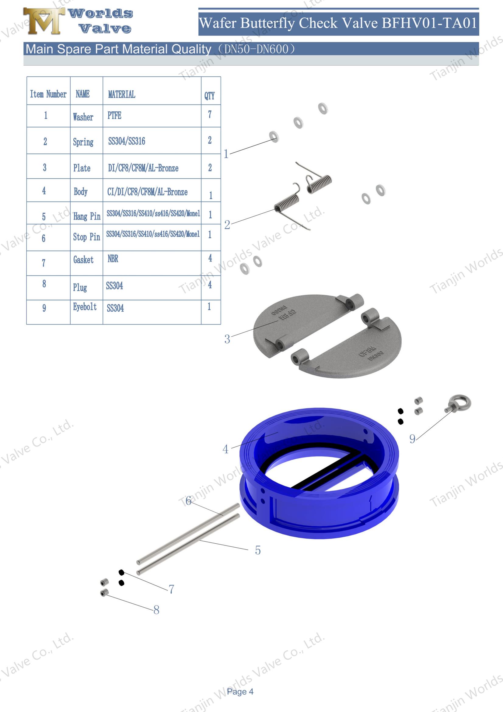 H&ouml;g t&auml;tning Performance Aluminium Bronze Dual Plate Check Valve-1