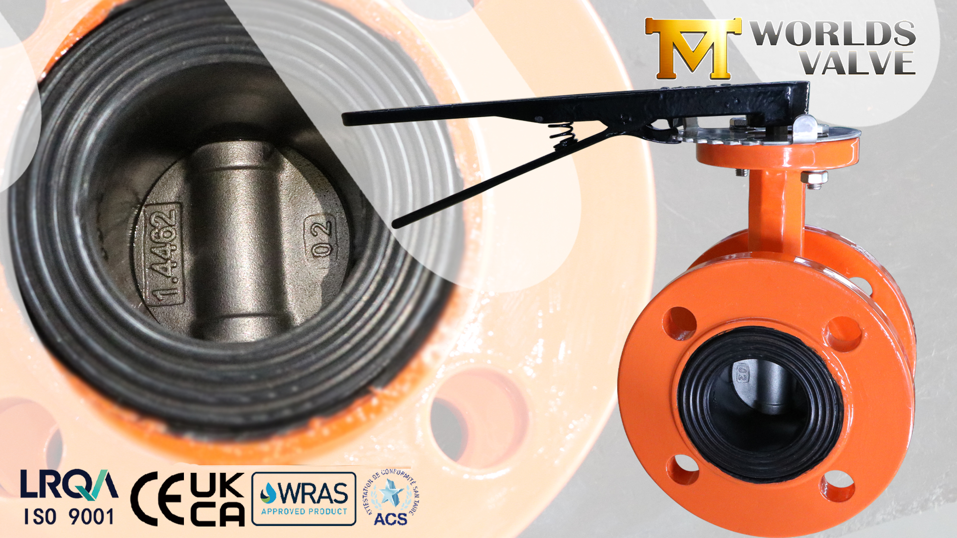 2" dubbelflänsad vridspjällsventil med 1.4462 Super Duplex Disc & Vulkaniserat EPDM-säte | Handspak manövrerad